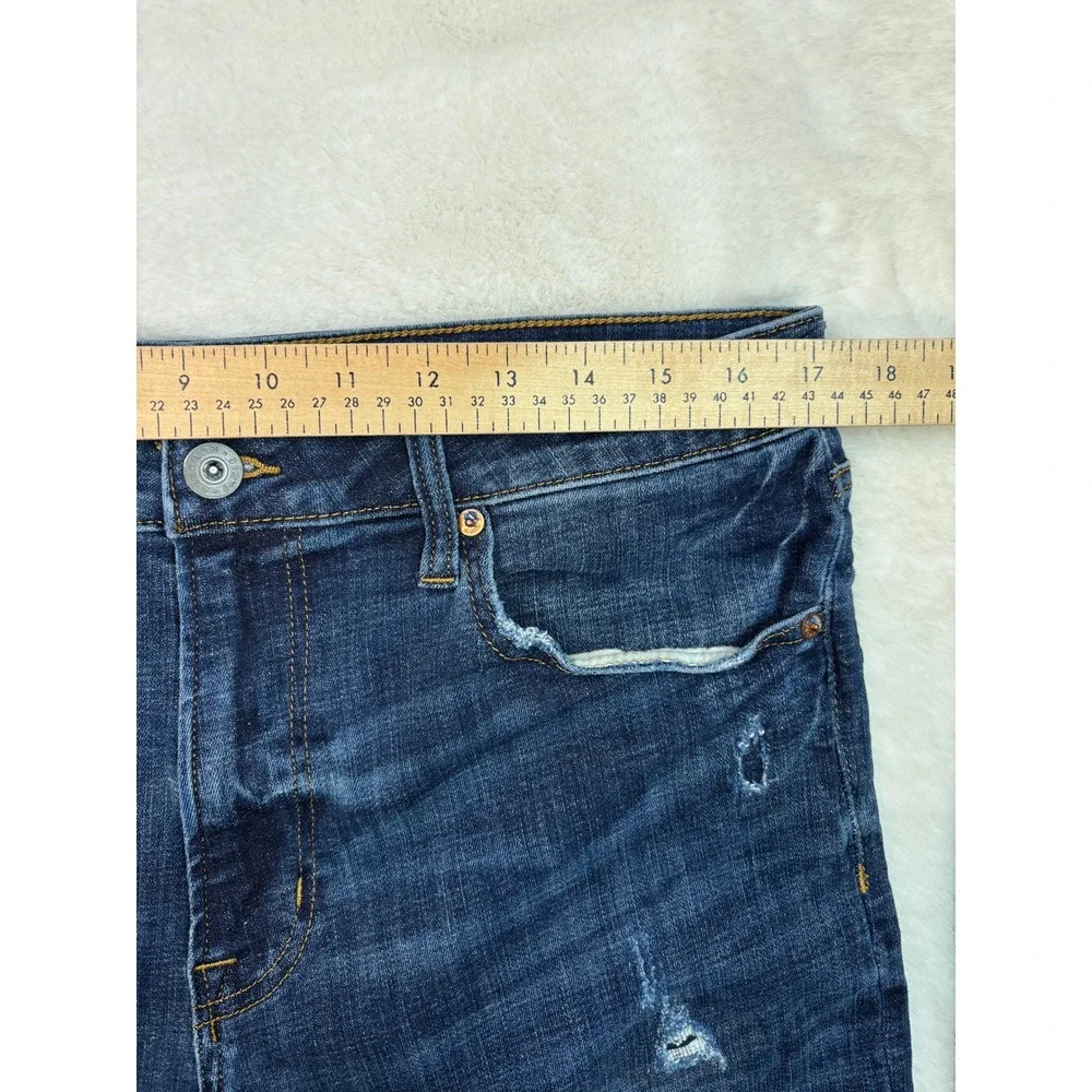 American Eagle Men's Jean Shorts 36 Medium Wash Denim Ripped Cuffed Stretch - Picture 6 of 10